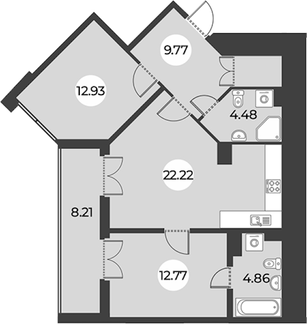 2-комнатная квартира 71.14 м², 11/24 эт., ЖК «Огни Залива»